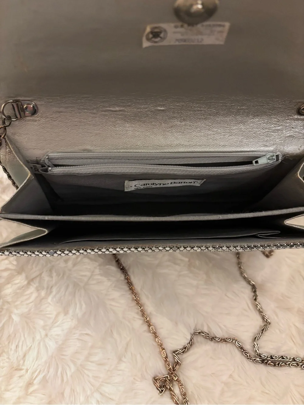 Vintage Carolyne Barton Silver Mesh Evening Clutch Shoulder Bag Chain Strap